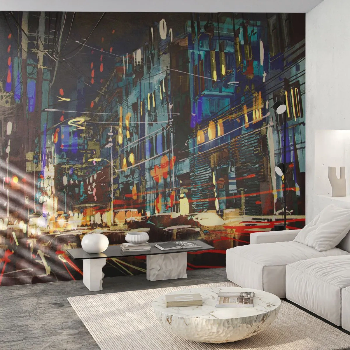 Fototapeta Samolepicí Deluxe Sticker - Večerní pouliční ruch - Město, Architektura, Noční život - 300x210 cm