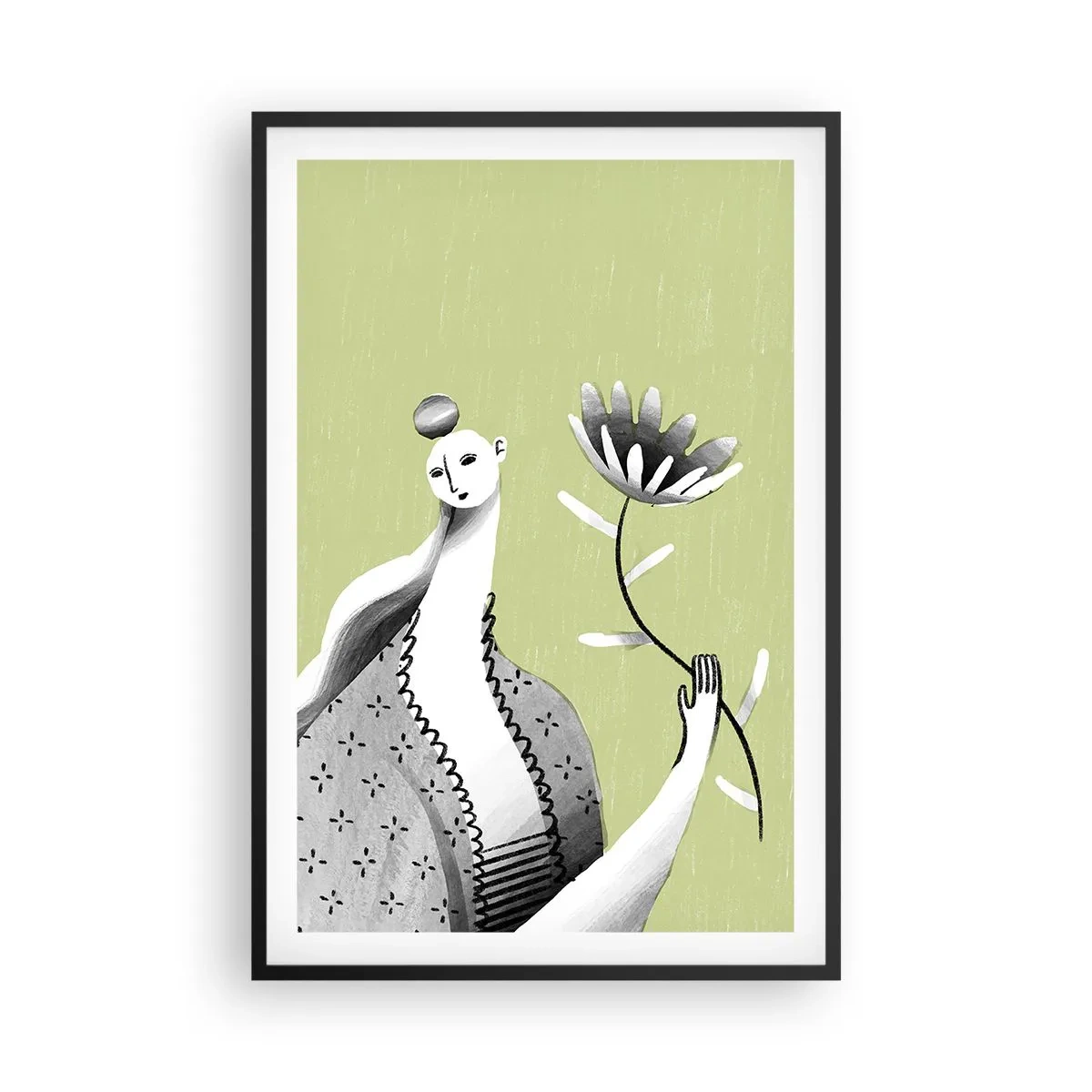 Plakát v černém rámu - Modernistický portrét – držící květinu - 61x91 cm