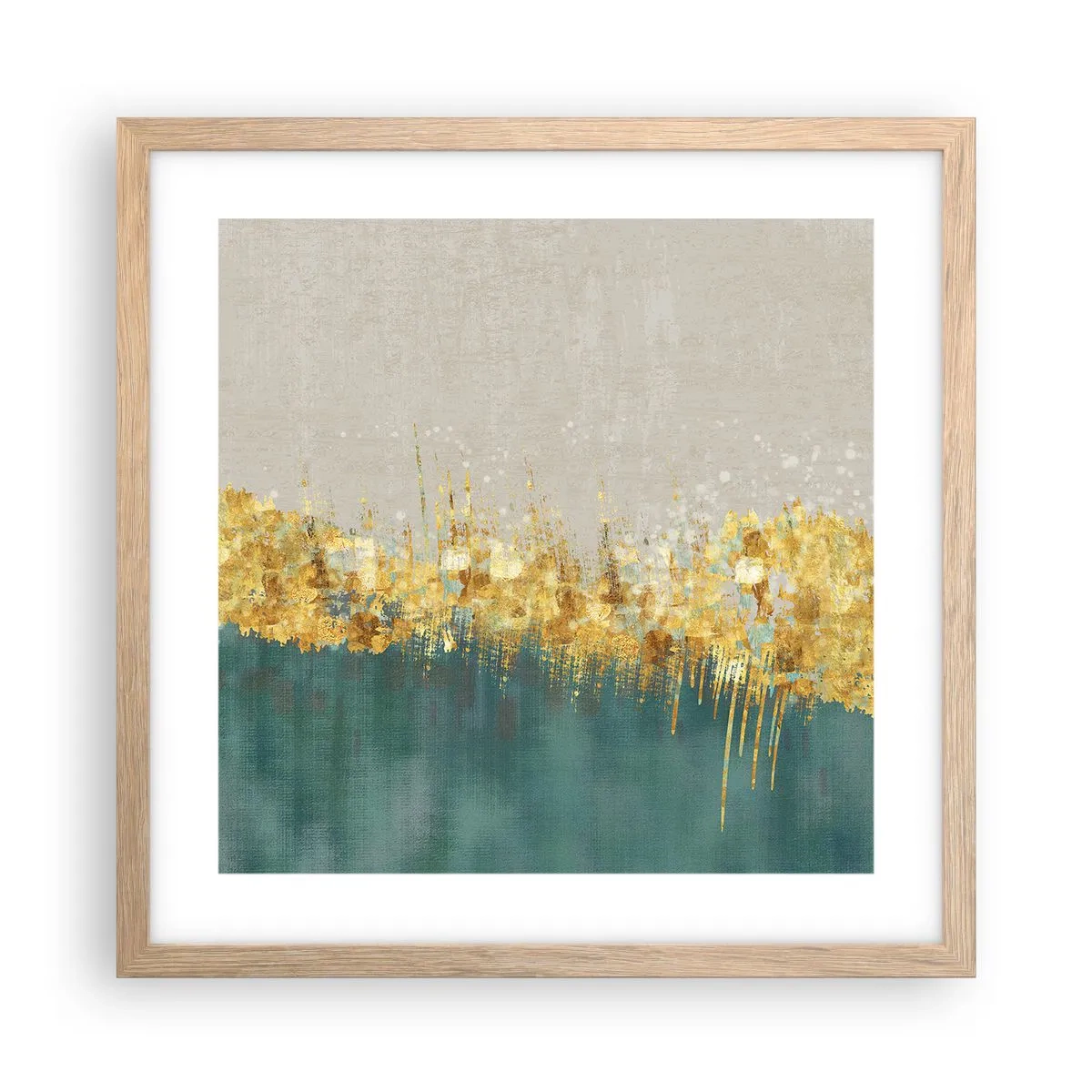 Plakát v rámu světlý dub - Zlatá hranice - 40x40 cm