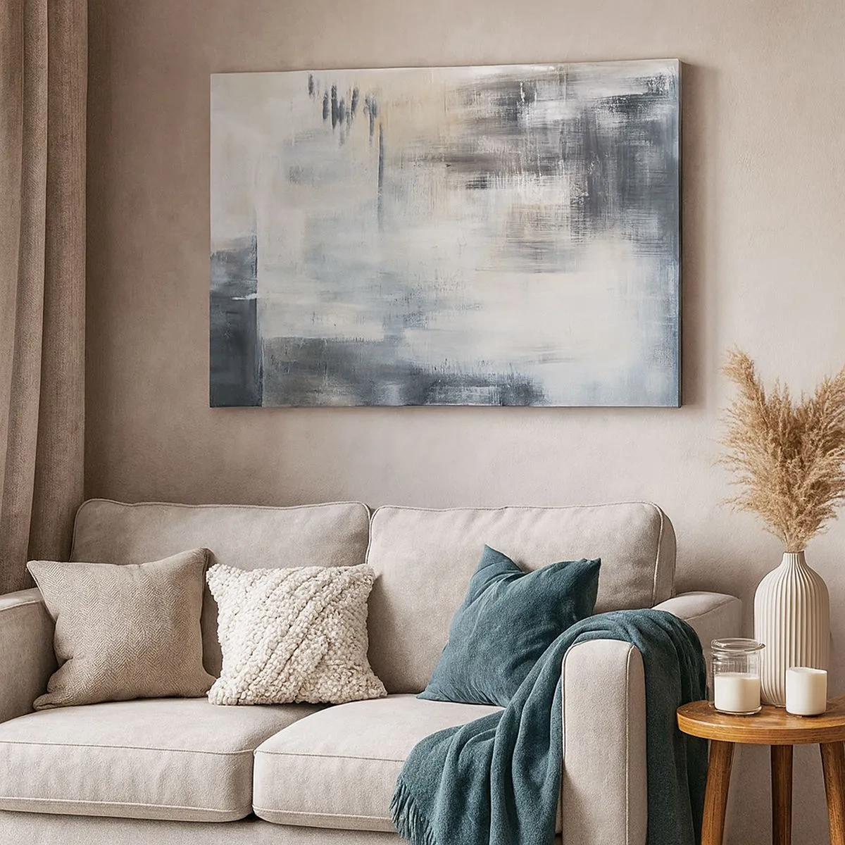 Obraz na plátně - Abstraktní kompozice v odstínech modré a šedé - 70x50cm - Za závojem modré - Moderní nástěnná dekorace do obývacího pokoje a ložnice ARTTOR