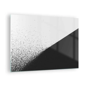 Obraz na skle - Minimalistická kompozice v černé a bílé s efektem rozpadu - 70x50cm - Rychleji a rychleji, více a více - Moderní nástěnná dekorace do obývacího pokoje a ložnice ARTTOR