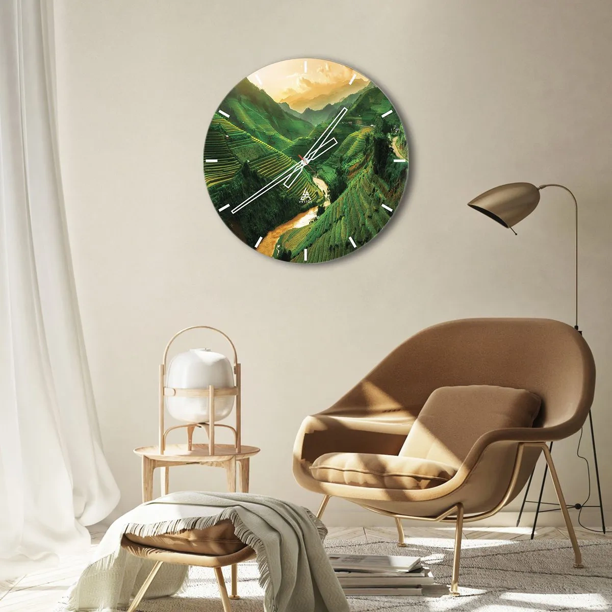 Nástěnné hodiny - Rýžové terasy mezi horami při západu slunce - 30x30cm - Vietnamské údolí - Moderní nástěnná dekorace do obývacího pokoje, kuchyně a ložnice ARTTOR