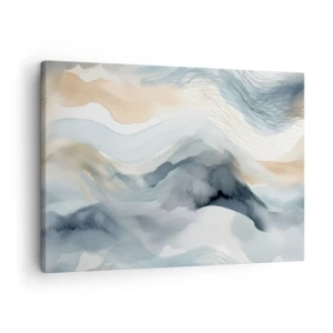 Obraz na plátně - Jemná abstrakce s horským motivem v pastelových odstínech. - 70x50cm - Abstrakce sněhu a mlhy - Moderní nástěnná dekorace do obývacího pokoje a ložnice ARTTOR