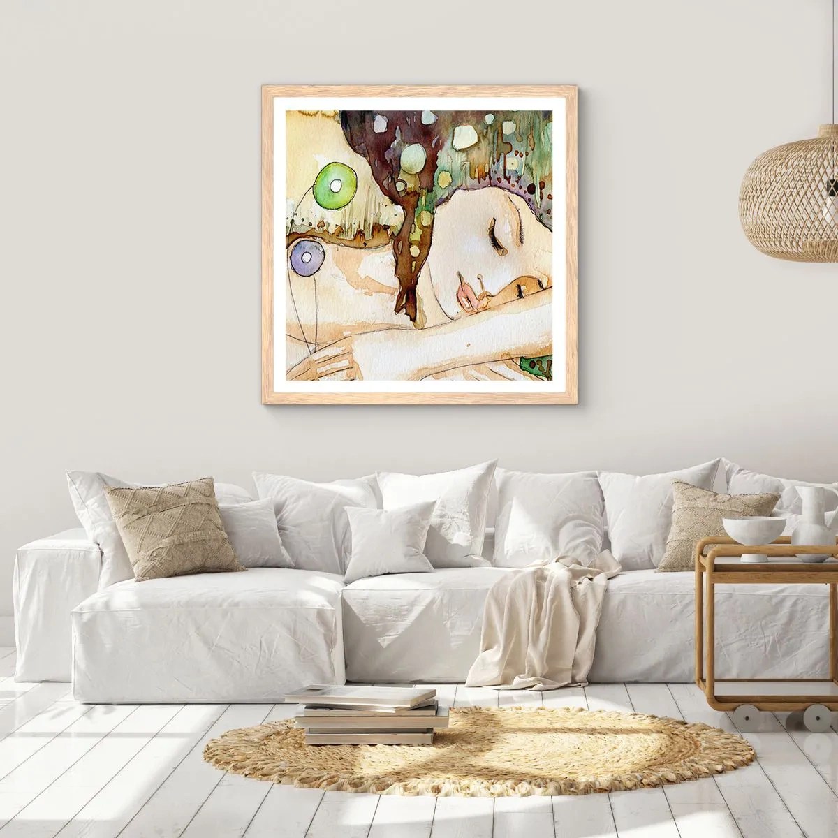 Plakát v rámu světlý dub - Smaragdově-fialový sen - 50x50 cm