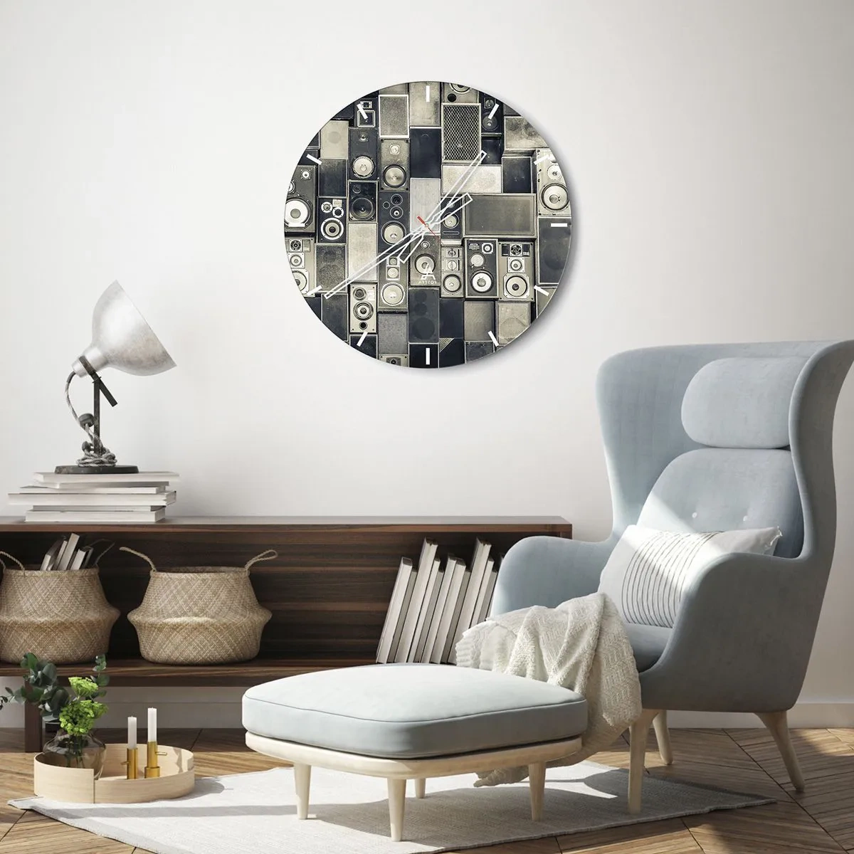 Nástěnné hodiny - Sada reproduktorů v retro stylu - 30x30cm - A vše je v pořádku - Moderní nástěnná dekorace do obývacího pokoje, kuchyně a ložnice ARTTOR