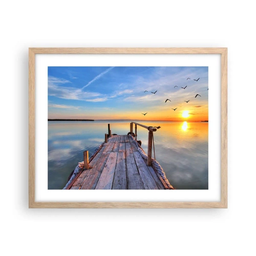 Plakát v rámu světlý dub - Jít před sebe směrem ke slunci - 50x40 cm