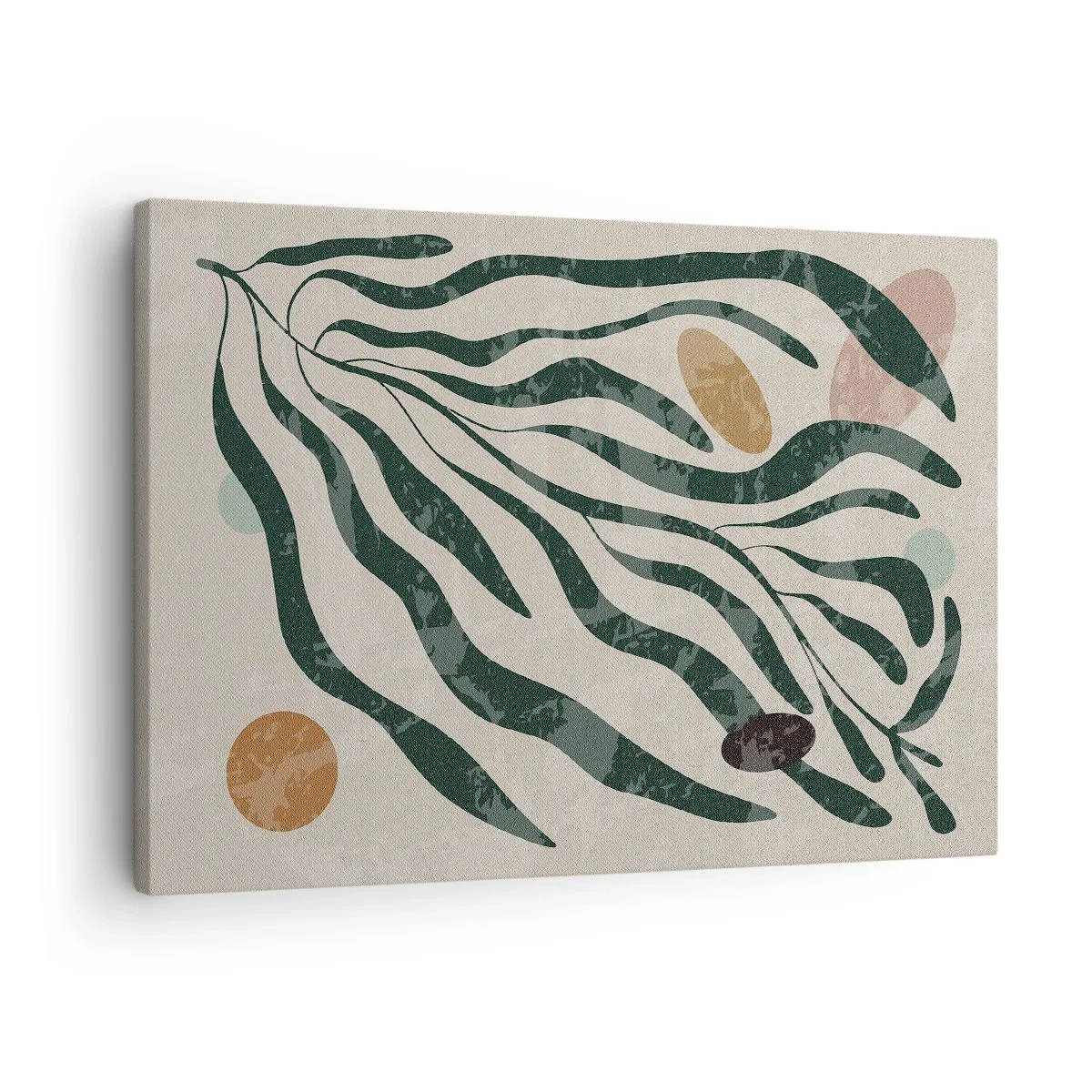 Obraz na plátně - Organické linie a tvary v zelené a béžové barvě - 70x50cm - Uprostřed zeleně - Moderní nástěnná dekorace do obývacího pokoje a ložnice ARTTOR