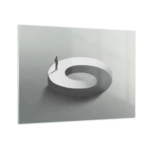 Obraz na skle - Minimalistická silueta muže na bílém prstenu - 70x50cm - To pochopíš - Moderní nástěnná dekorace do obývacího pokoje a ložnice ARTTOR