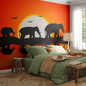Fototapeta Samolepicí Deluxe Sticker - A večer na malý drink - Zvířata, Afrika, Slon - 100x70 cm
