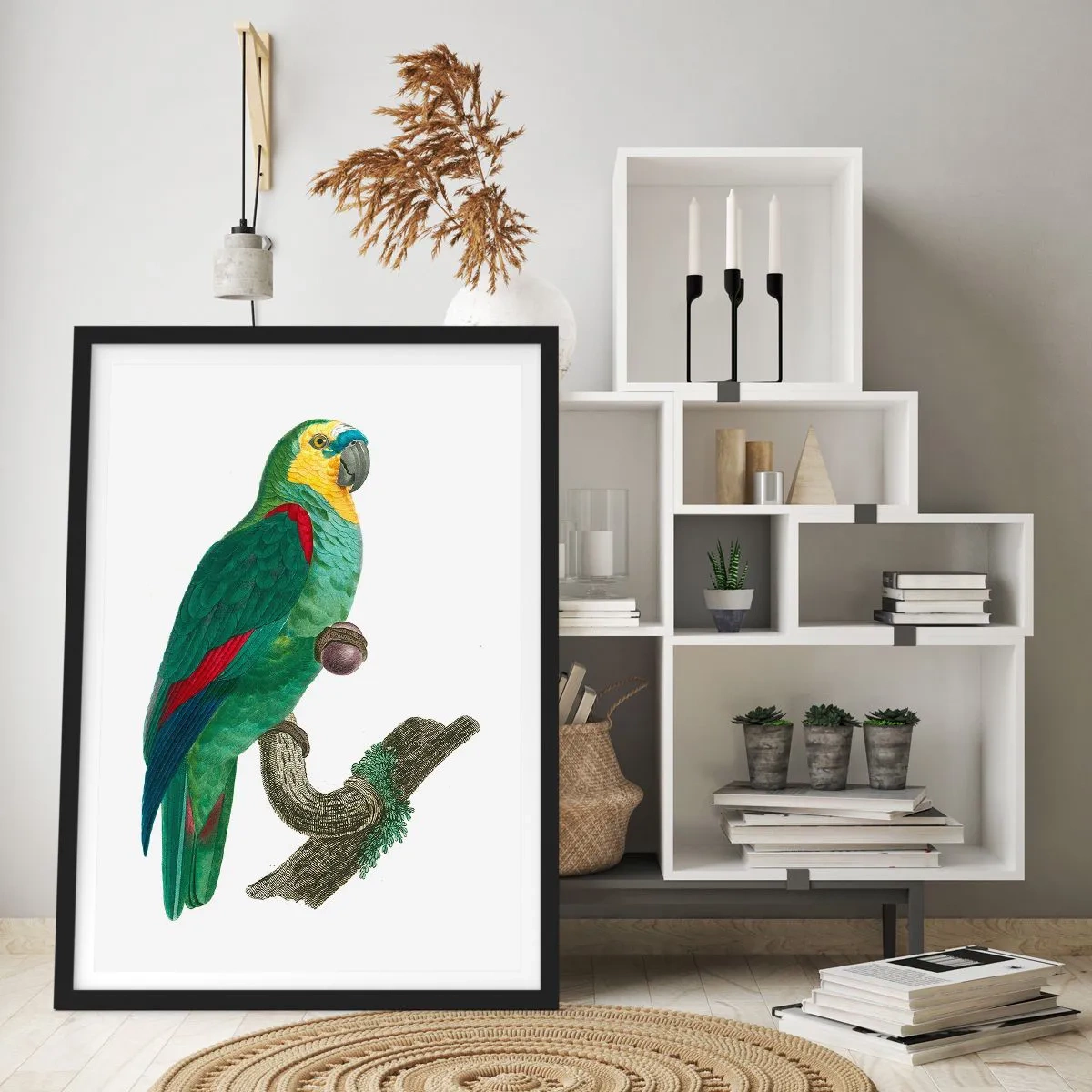 Plakát v černém rámu - Portrét papouška - 50x70cm - Portrét papouška - Moderní nástěnná dekorace do obývacího pokoje a ložnice ARTTOR