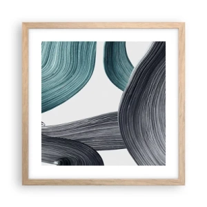 Plakát v rámu světlý dub - Smaragdové a černé vlny - 40x40 cm