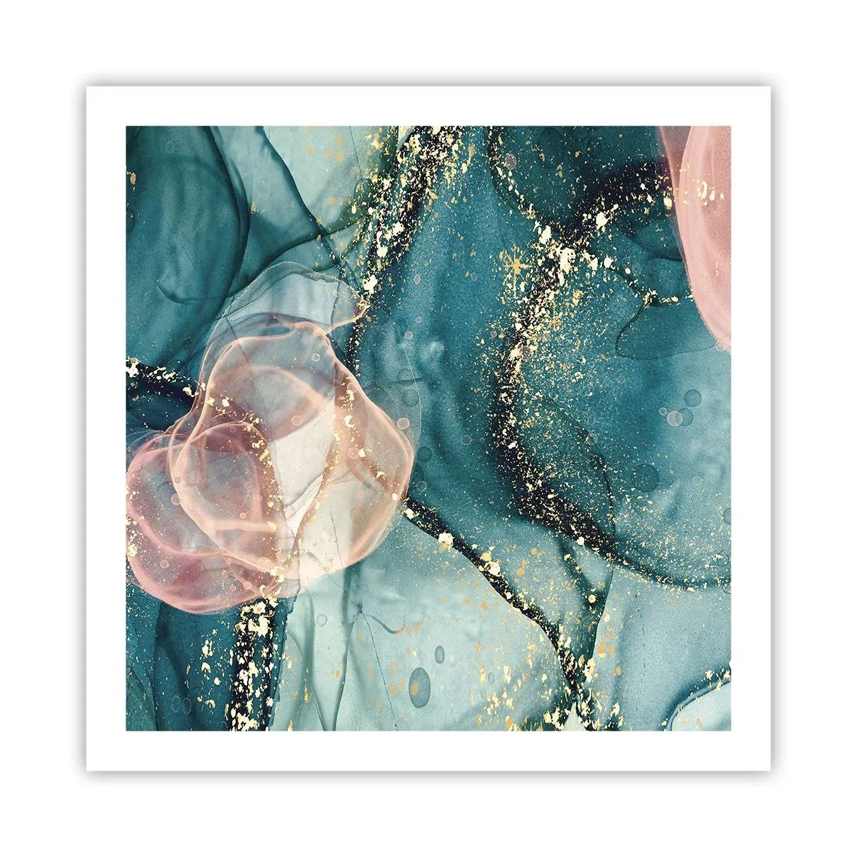 Plakát - Modré hedvábí modré, růžový tyl - 60x60 cm