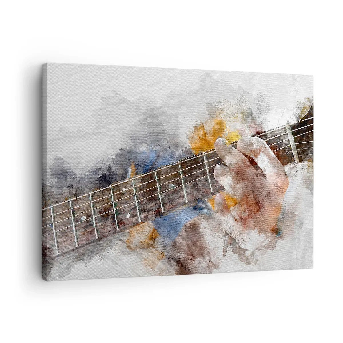 Obraz na plátně - Abstraktní obraz ruky hrající na kytaru - 70x50cm - Poezie mezi strunami - Moderní nástěnná dekorace do obývacího pokoje a ložnice ARTTOR