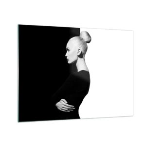 Obraz na skle - Černobílý portrét ženy v elegantním drdolu - 70x50cm - Prostě žena - Moderní nástěnná dekorace do obývacího pokoje a ložnice ARTTOR