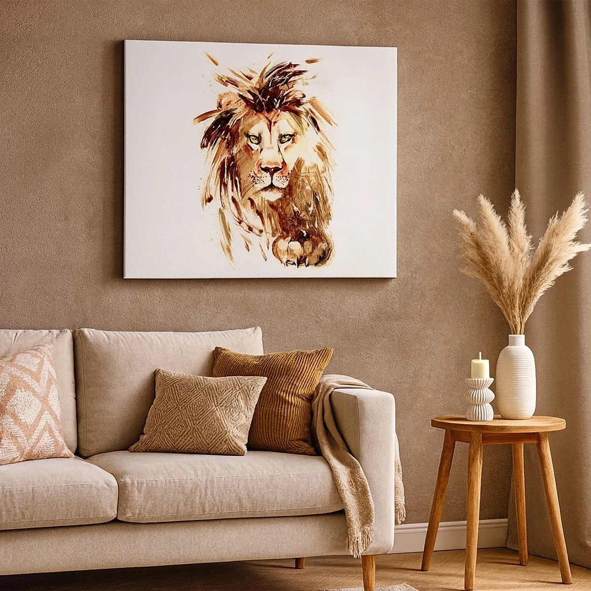 Obraz na plátně - Akvarelový portrét lva s intenzivními detaily - 70x50cm - Síla a důstojnost - Moderní nástěnná dekorace do obývacího pokoje a ložnice ARTTOR