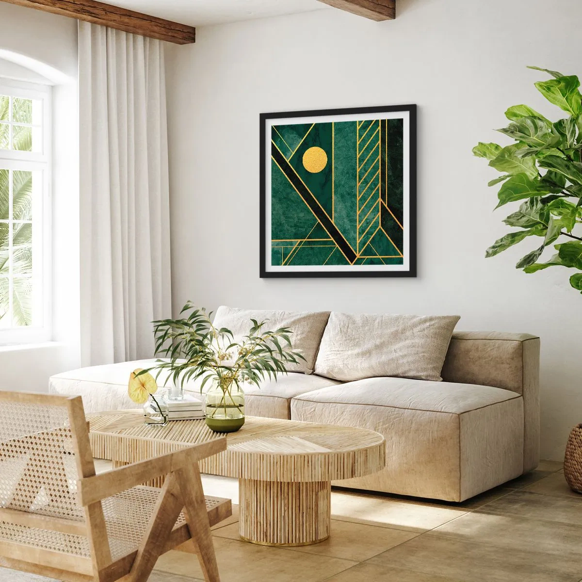 Plakát v černém rámu - Dynamika zlata a lazuritu - 40x40 cm