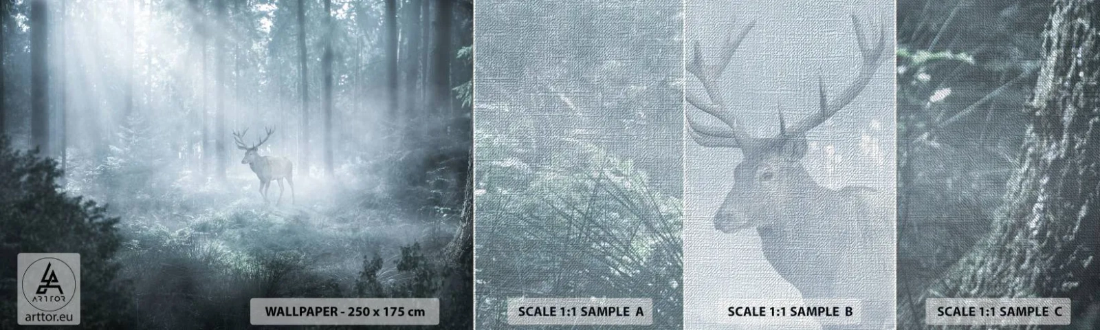 Vzor Fototapety Premium Canvas - Ranní obchůzka sídliště - Krajina, Les, Jelen - 100x30 cm