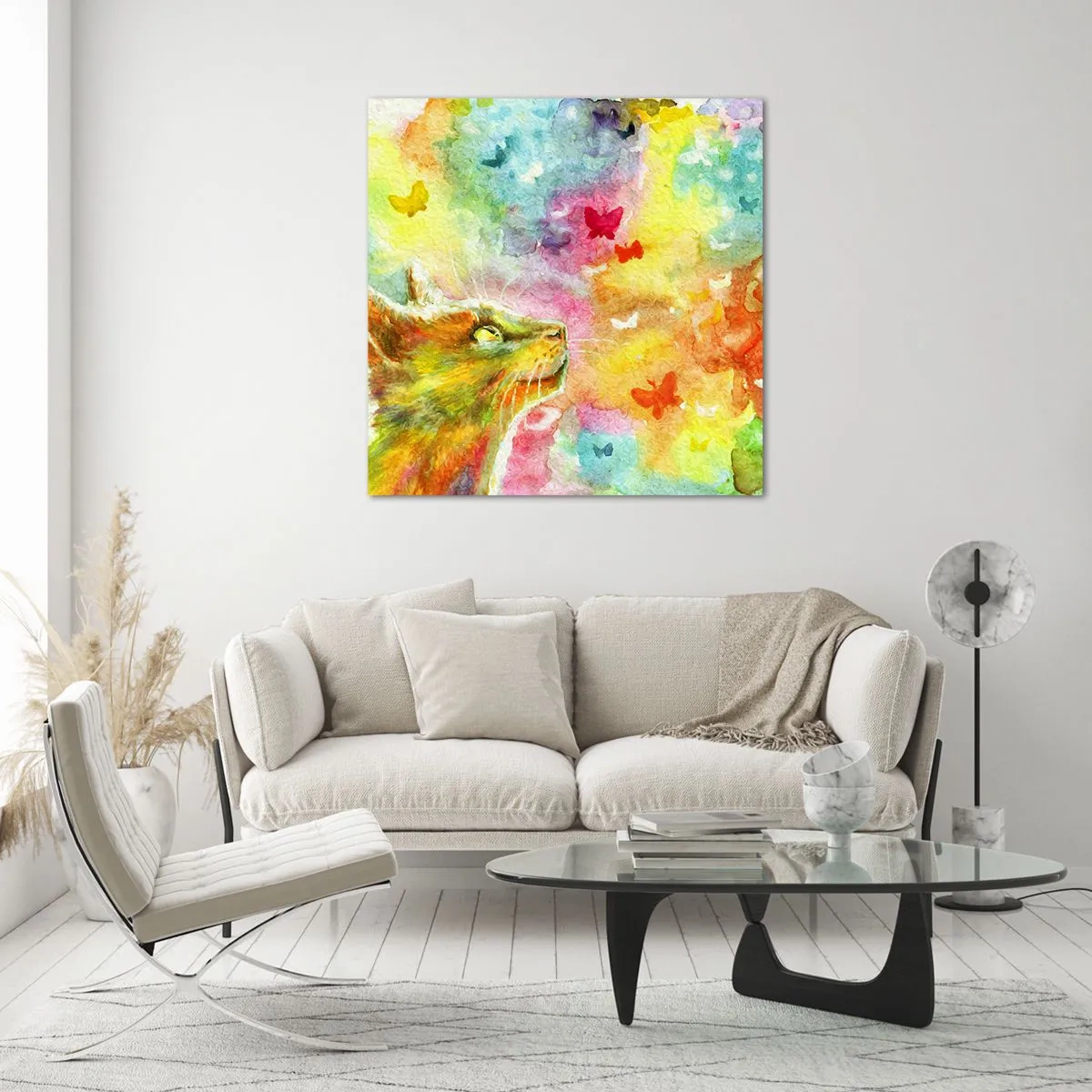 Obraz na skle - Vymýšlí nesmysly v kočičím ráji - 30x30 cm