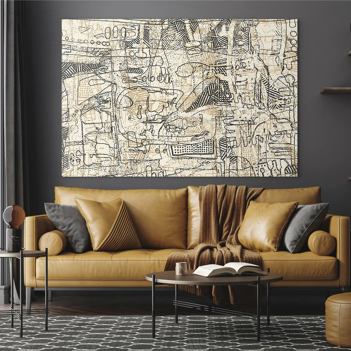 Obraz na skle - Složitá abstraktní struktura s geometrickými a povrchními vzory. - 70x50cm - Čeká na rozluštění - Moderní nástěnná dekorace do obývacího pokoje a ložnice ARTTOR