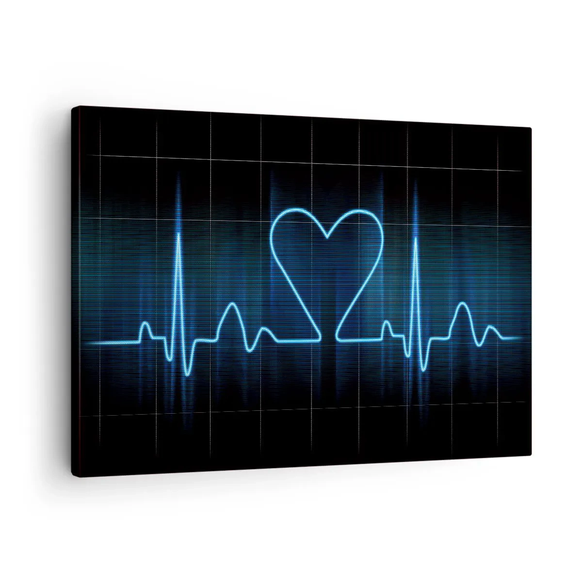 Obraz na plátně - Záchranné lano se srdcem na lékařském monitorovacím pozadí v odstínech modré. - 70x50cm - V rytmu srdce - Moderní nástěnná dekorace do obývacího pokoje a ložnice ARTTOR
