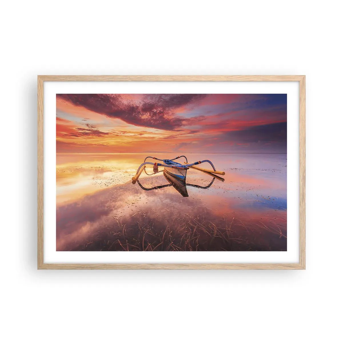 Plakát v rámu světlý dub - Klid tropického večera - 70x50 cm