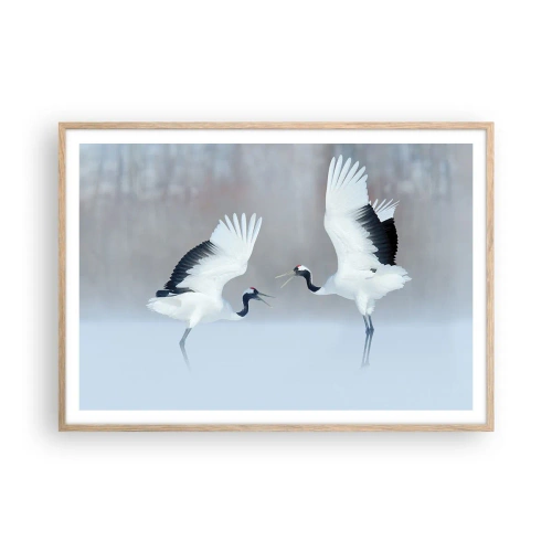 Plakát v rámu světlý dub - Tanec v mlze - 100x70 cm