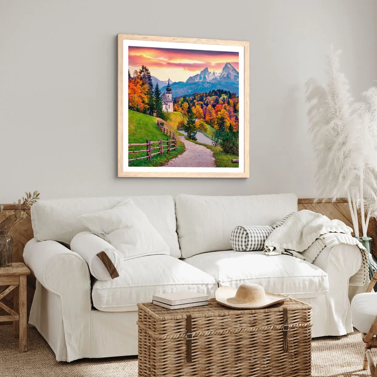 Plakát v rámu světlý dub - Naprosto ideální krajina - 60x60 cm