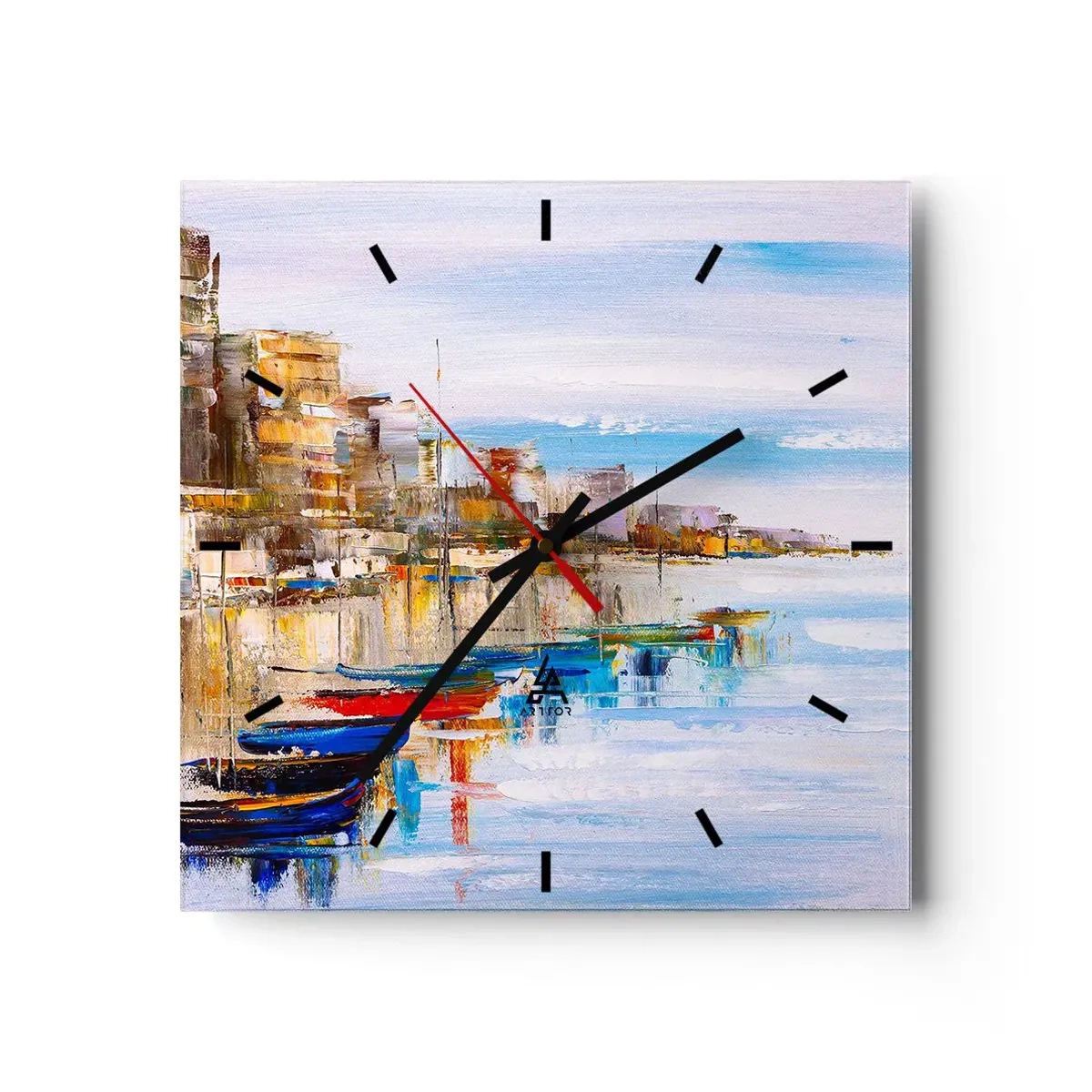 Nástěnné hodiny - Vícebarevný městský přístav - 30x30 cm