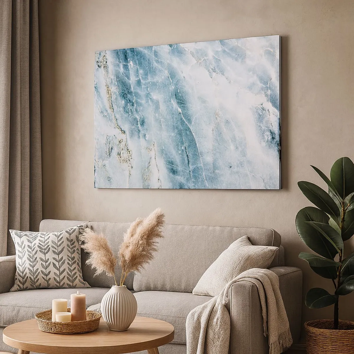 Obraz na plátně - Mramorová textura v odstínech modré a bílé - 70x50cm - Ledový svět - Moderní nástěnná dekorace do obývacího pokoje a ložnice ARTTOR