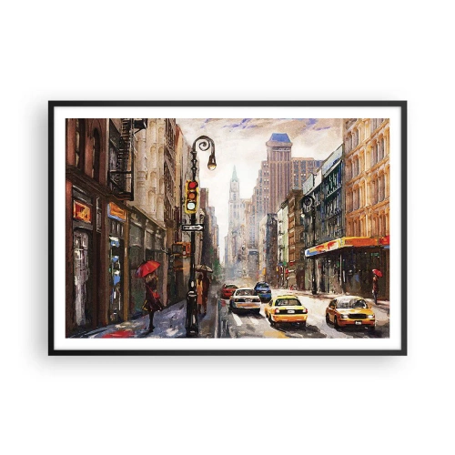 Plakát v černém rámu - New York – barevný i v dešti - 100x70 cm