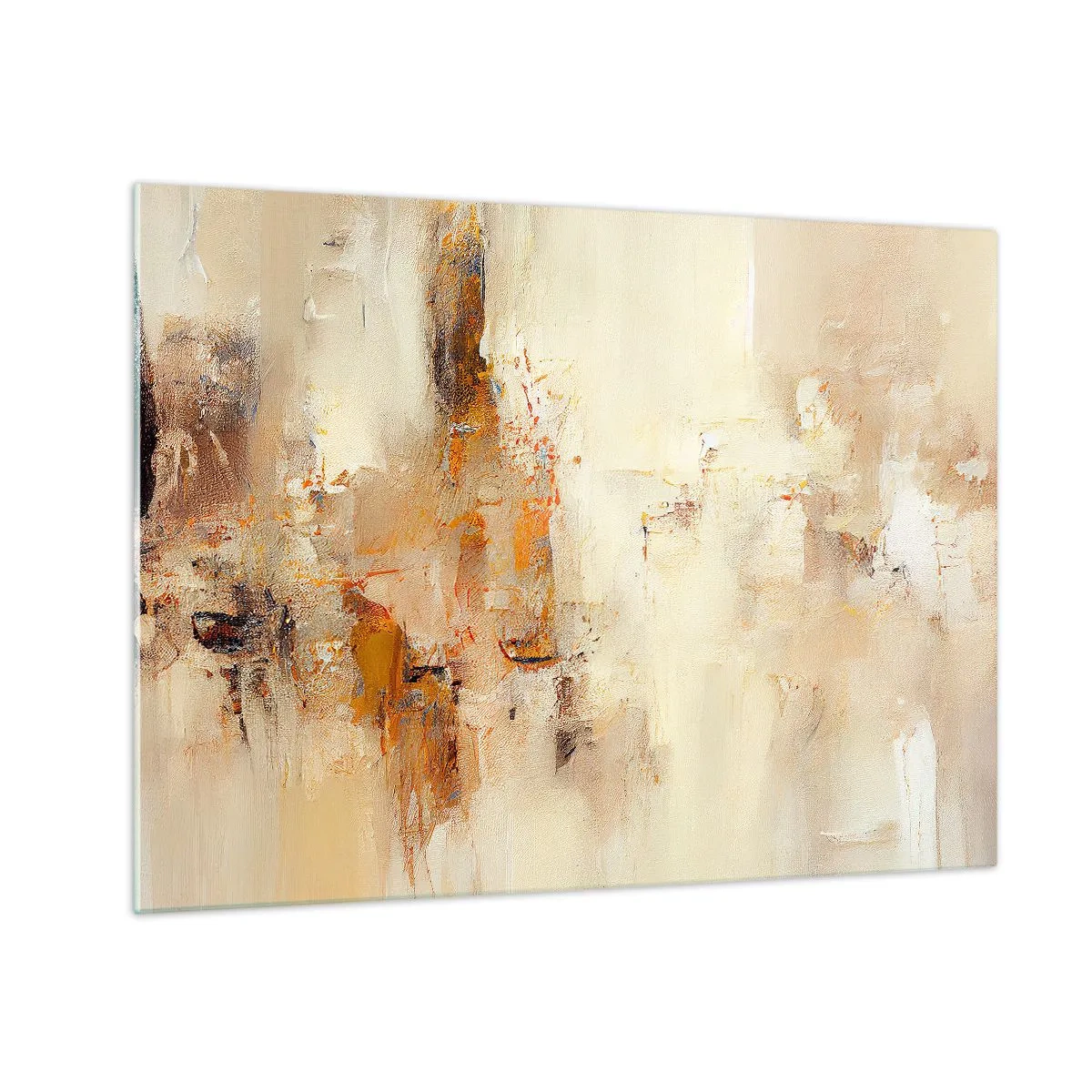 Obraz na skle - Abstrakce v odstínech jantarové, béžové a hnědé - 70x50cm - Duše jantaru - Moderní nástěnná dekorace do obývacího pokoje a ložnice ARTTOR