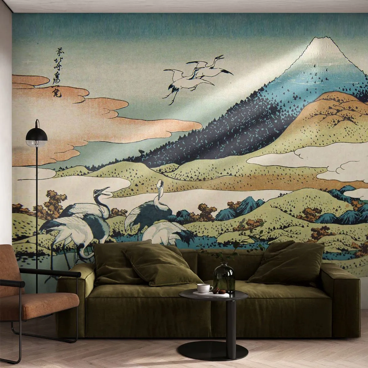 Fototapeta Premium Sand - V japonském duchu - Čáp, Pták, Krajina - 100x70 cm