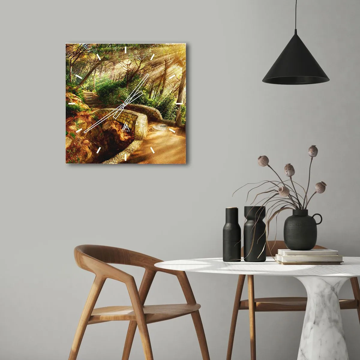 Nástěnné hodiny - Přímo z můstku v pohádkovém lese - 30x30 cm