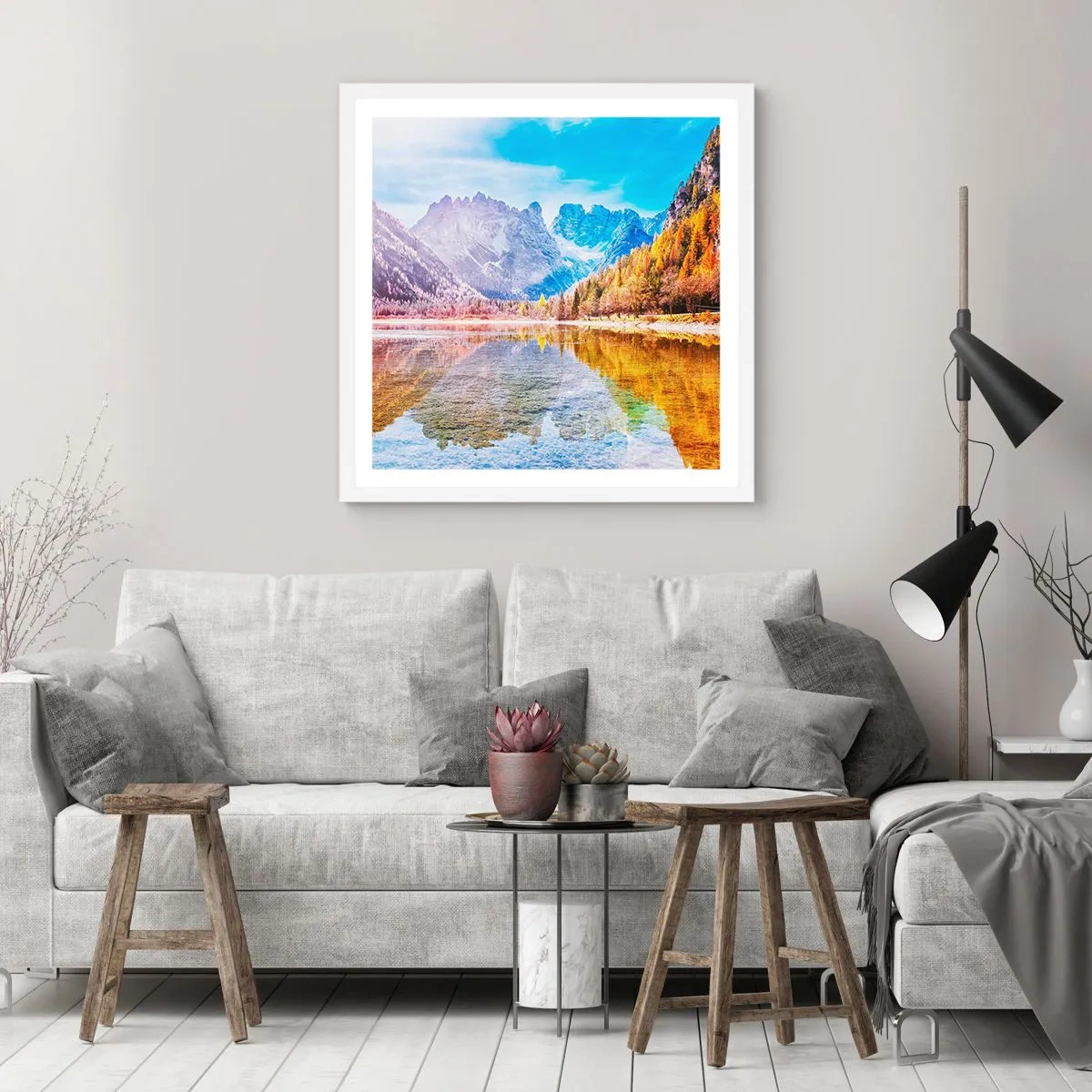 Plakát v bílém rámu - A v horách už je podzim - 60x60 cm