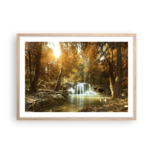 Plakát v rámu světlý dub - Parkový vodopád - 70x50 cm