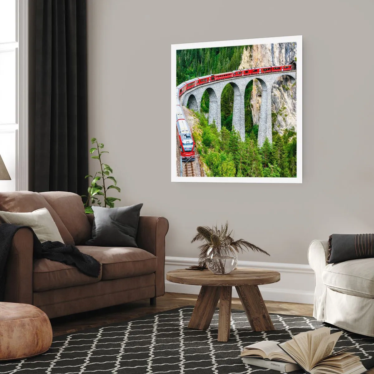 Plakát - Horský výhled přímo z vlaku - 60x60 cm