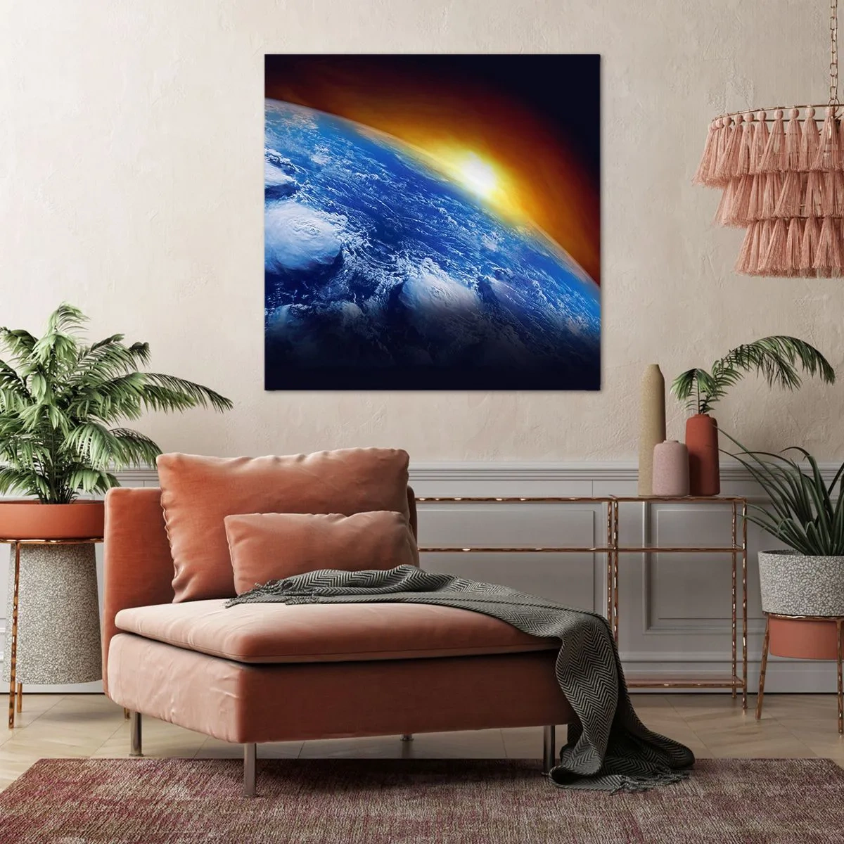 Obraz na plátně - Východ slunce nad modrou planetou - 70x70 cm