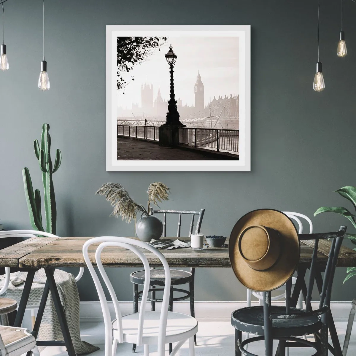 Plakát v bílém rámu - Londýnské ráno - 60x60 cm