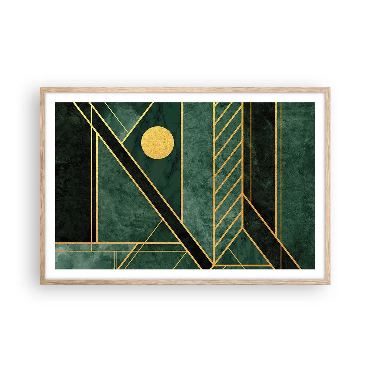 Plakát v rámu světlý dub - Dynamika zlata a lazuritu - 91x61 cm