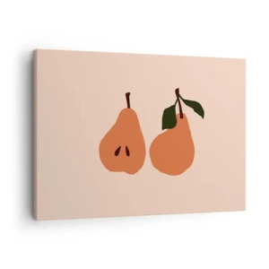 Obraz na plátně - Minimalistická ilustrace dvou hrušek na béžovém pozadí. - 70x50cm - Čirá sladkost - Moderní nástěnná dekorace do obývacího pokoje a ložnice ARTTOR