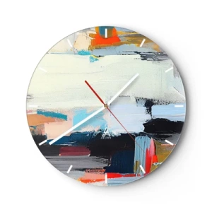 Nástěnné hodiny - Abstraktní kompozice barevných skvrn a geometrických pruhů. - 30x30cm - Nějaký způsob? - Moderní nástěnná dekorace do obývacího pokoje, kuchyně a ložnice ARTTOR