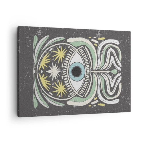 Obraz na plátně - Symbolické oko obklopené abstraktními vzory - 70x50cm - Kmenové rituály - Moderní nástěnná dekorace do obývacího pokoje a ložnice ARTTOR