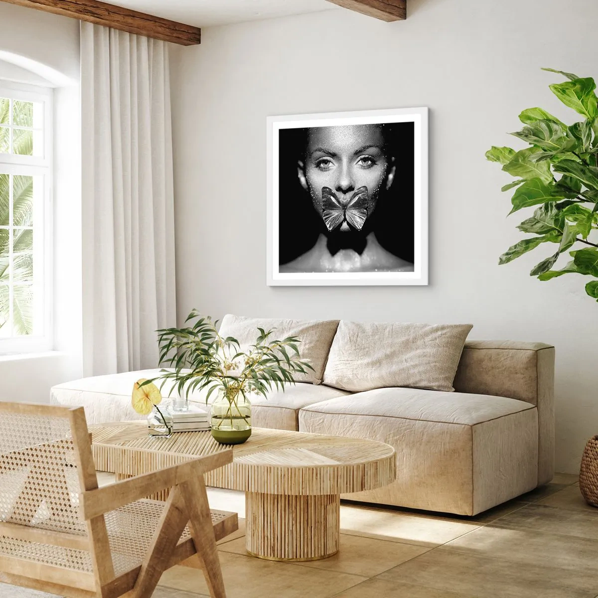 Plakát v bílém rámu - Motýlí polibek - 40x40 cm