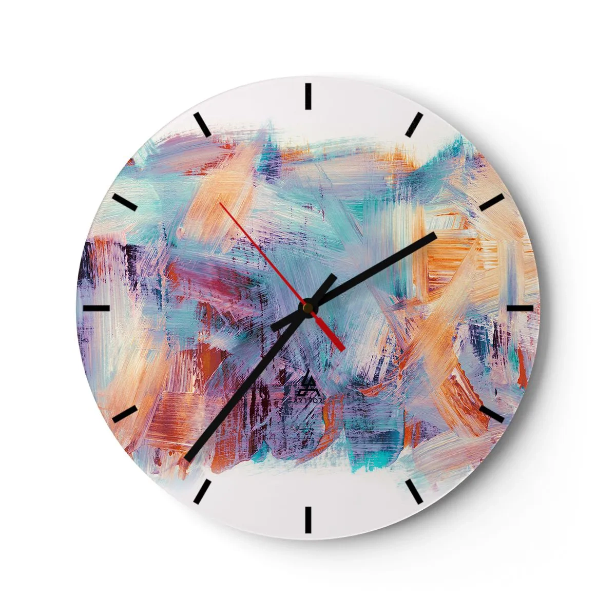 Nástěnné hodiny - Dynamické tahy štětcem v zářivých barvách - 30x30cm - Barevný nepořádek - Moderní nástěnná dekorace do obývacího pokoje, kuchyně a ložnice ARTTOR
