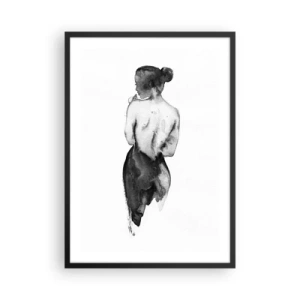 Plakát v černém rámu - Silueta ženy v akvarelu černé na bílém pozadí - 50x70cm - Mizející svět - Moderní nástěnná dekorace do obývacího pokoje a ložnice ARTTOR