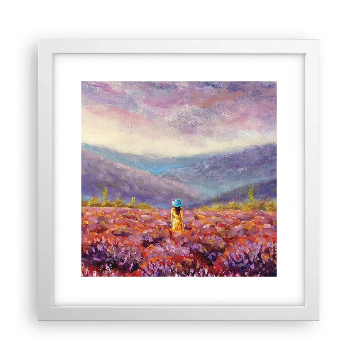Plakát v bílém rámu - V levandulovém světě - 30x30 cm