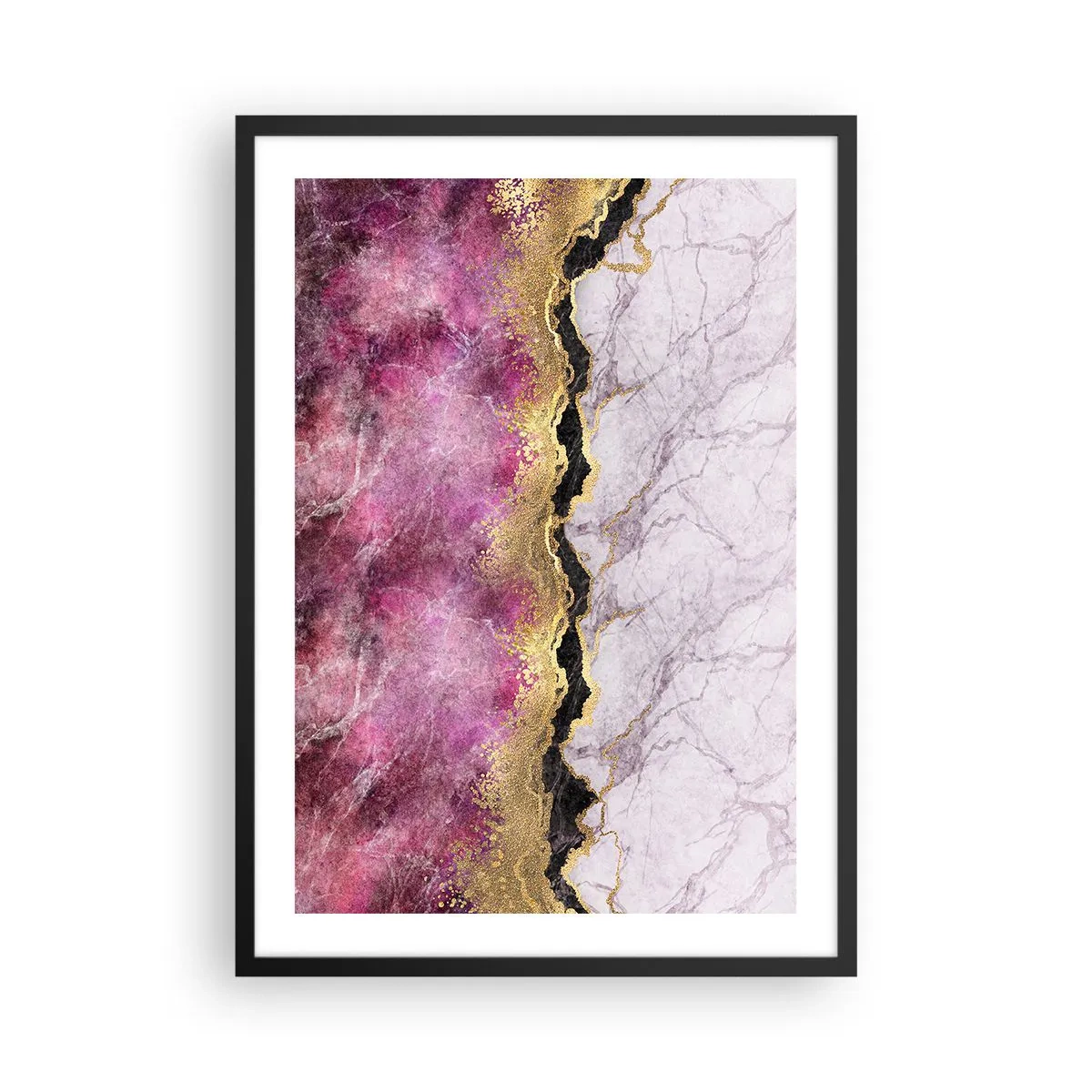 Plakát v černém rámu - Abstrakce s mramorovým vzorem a zlatými akcenty - 50x70cm - Na hranici - Moderní nástěnná dekorace do obývacího pokoje a ložnice ARTTOR