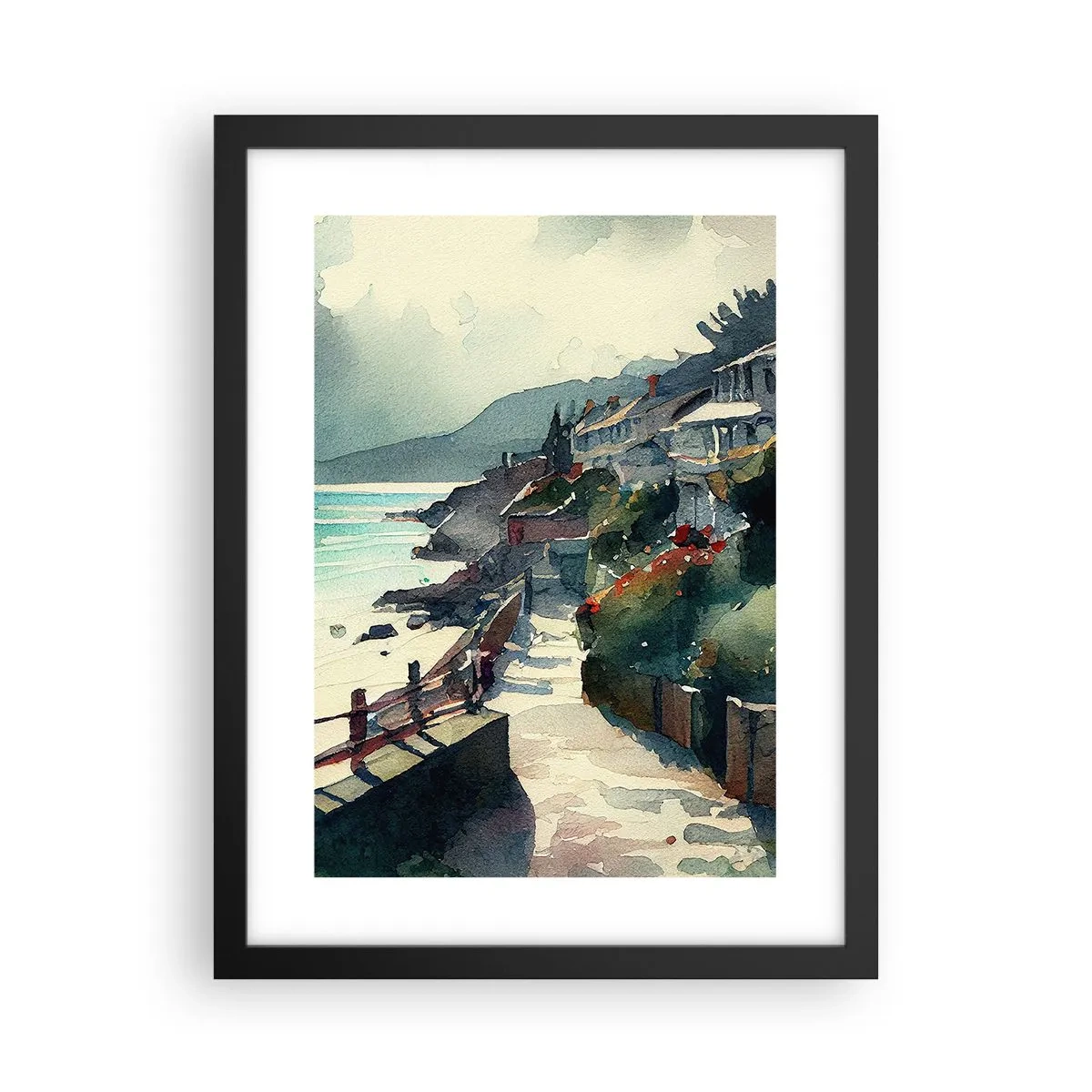 Plakát v černém rámu - Středomořské městečko - 30x40 cm