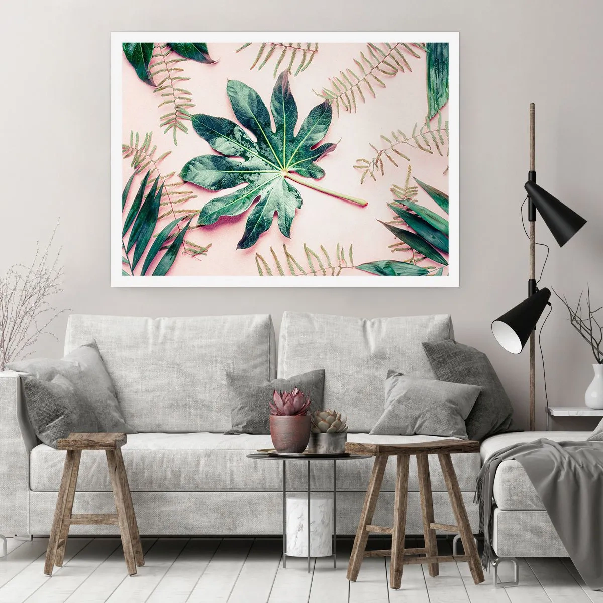 Plakát - Studie zelené na růžovém pozadí - 100x70 cm
