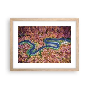 Plakát v rámu světlý dub - Klikatá cesta lesem - 40x30 cm